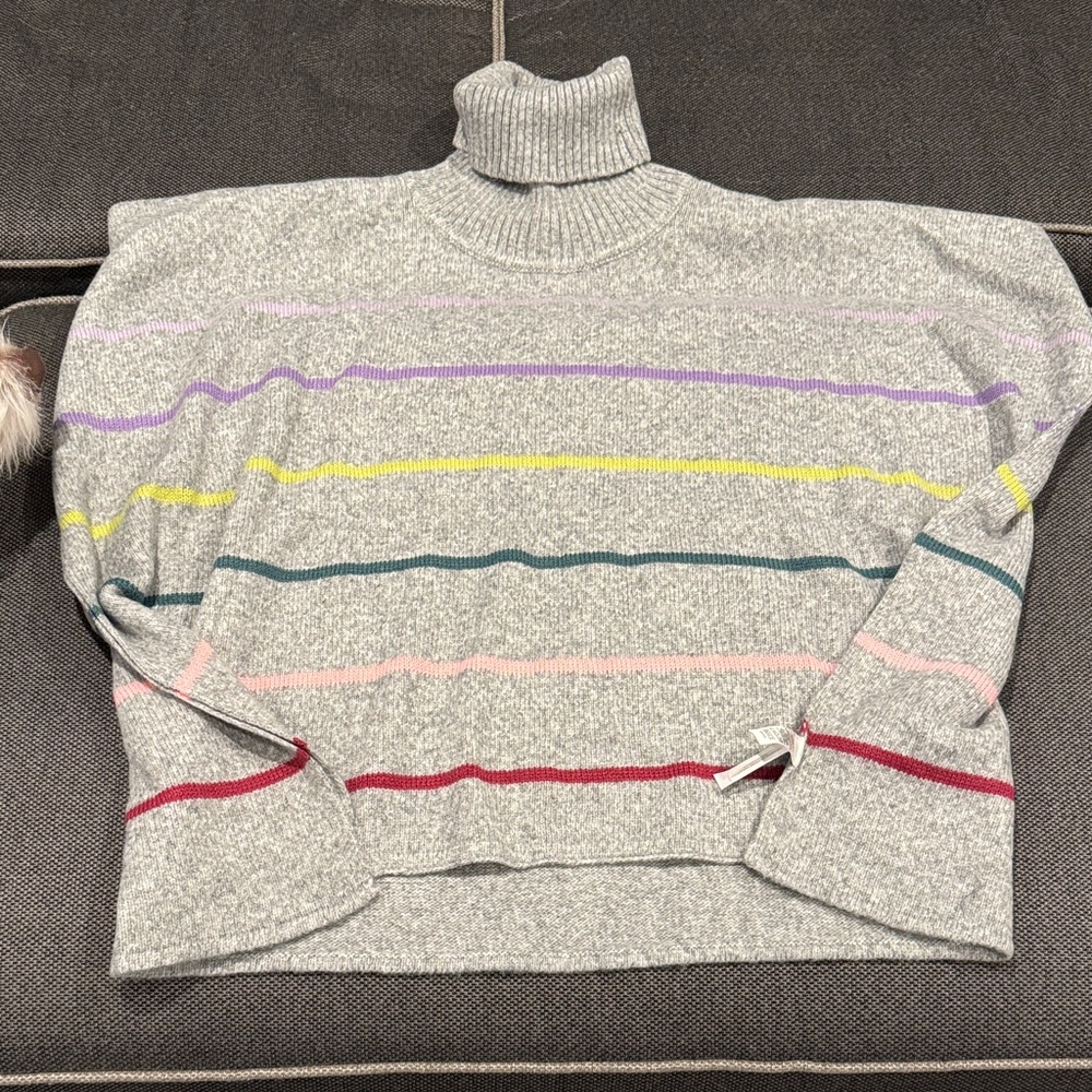 Striped Gray Turtleneck Sweater NWT